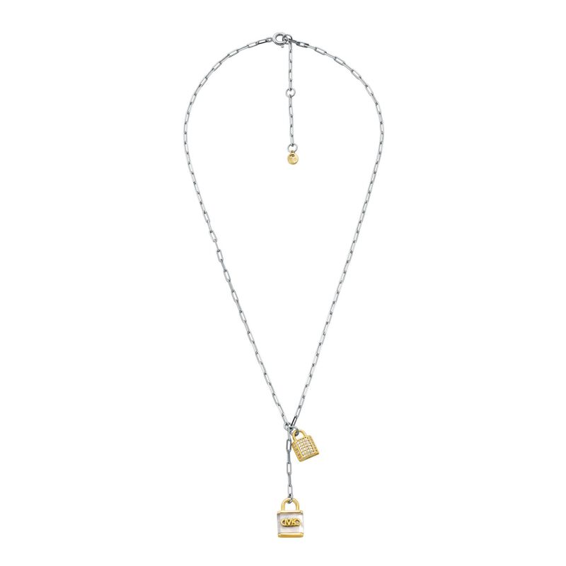 Michael Kors Two-Tone Sterling Silver Mother-Of-Pearl Lock Lariat Necklace image number 1