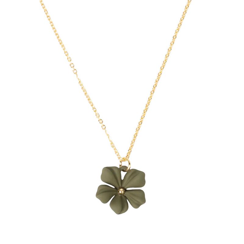 Stella + Gemma Necklace Mini Flower Matte Olive with Gold Ball Centre image number 0