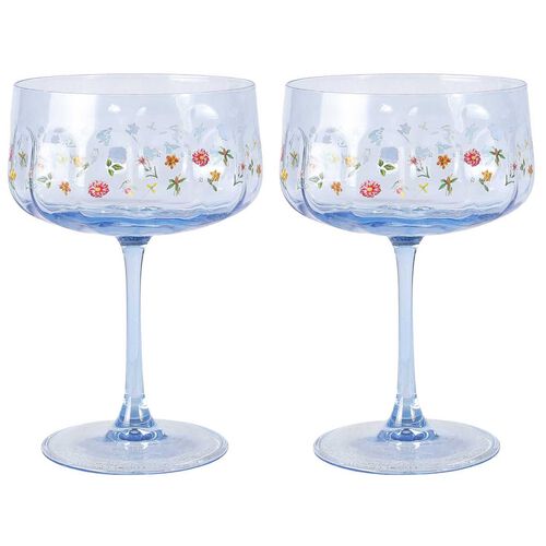 Urban Products Botanicals Floral Coupe Glass Blue 16cm Set Of 2