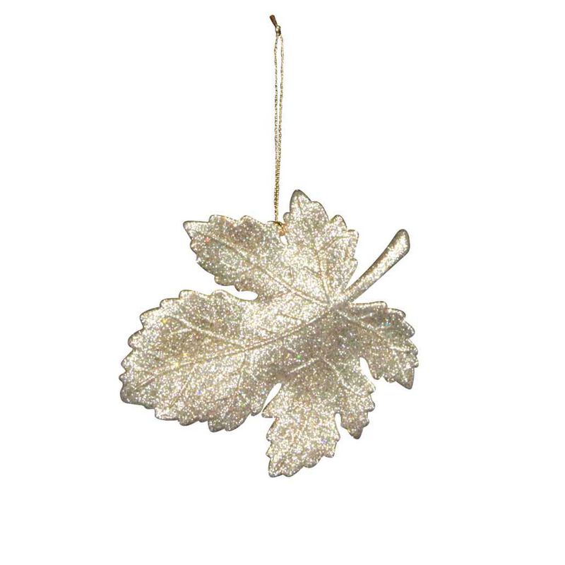 Gisela Graham Gold Glitter/Clear Leaf Decoration image number 0
