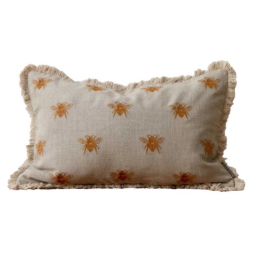 Wallace Cotton Bee Swarm Embroidered Rectangle Cushion Cover