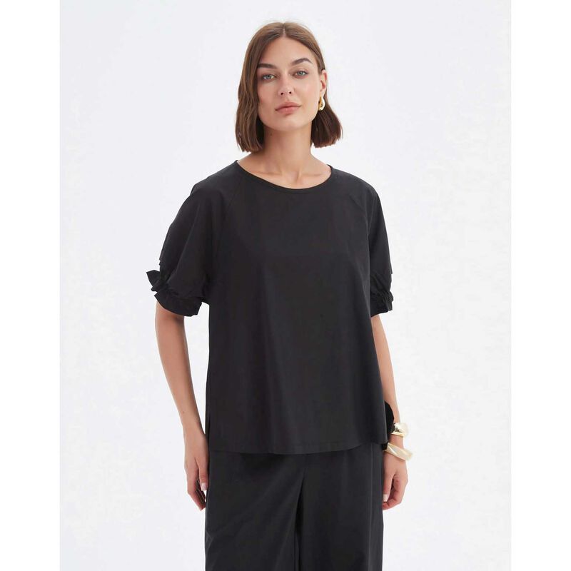TIRELLI Ruffle Sleeve Lyocell Top image number 2