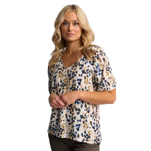 Vassalli Printed V Neck Top With Floaty Sleeve