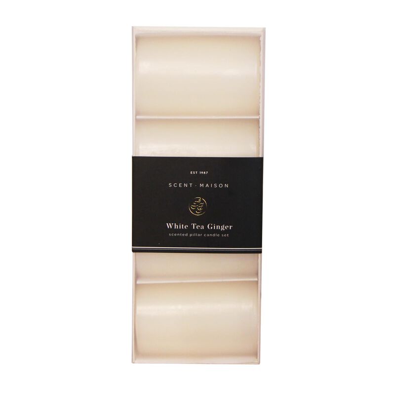 French Country Maison SET 4 Pillar Candle White Tea Ginger 2x3" image number 0
