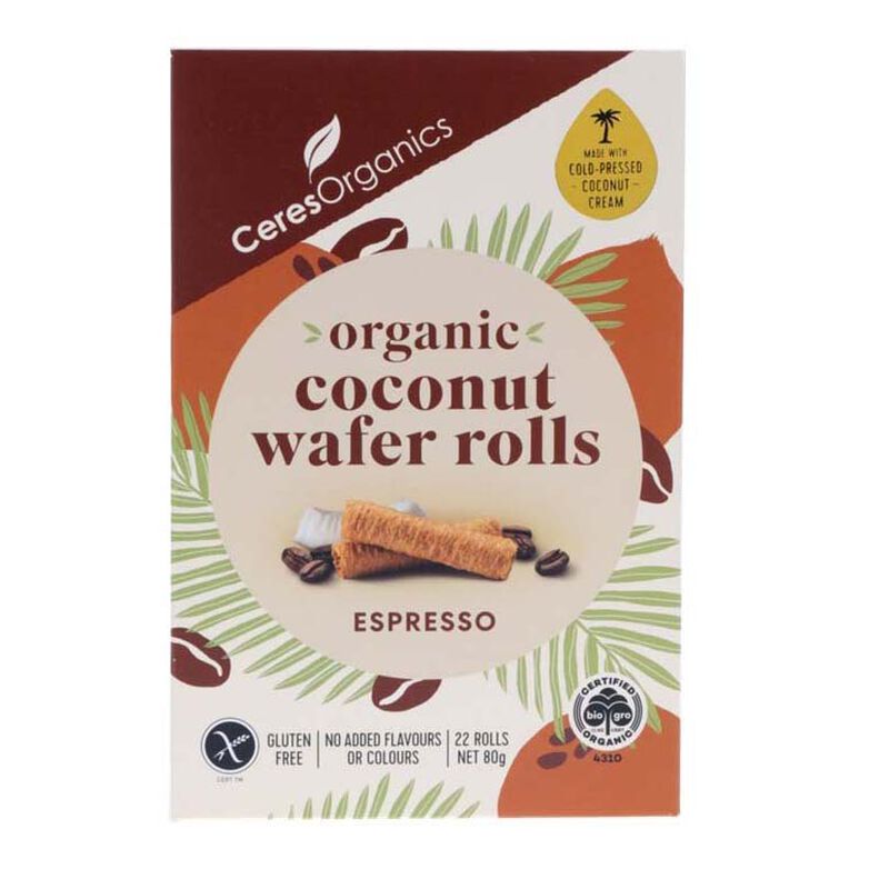 Ceres Organic Coconut Wafer Rolls Espresso 80gm image number 0