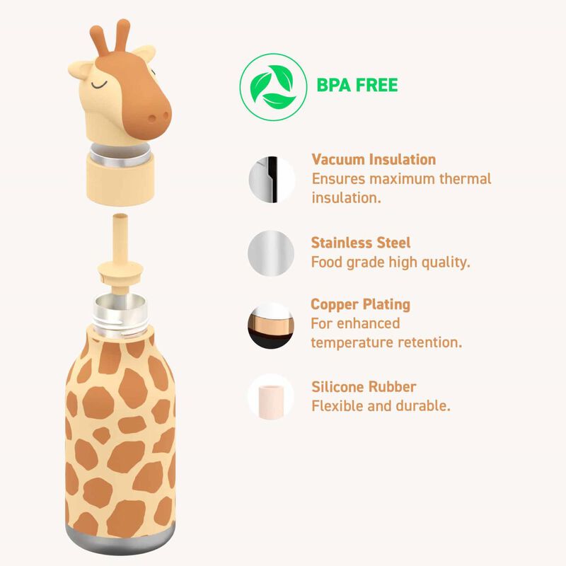 Asobu Bestie Bottle Giraffe Double Wall Insulated Bottle 460ml Brown image number 3