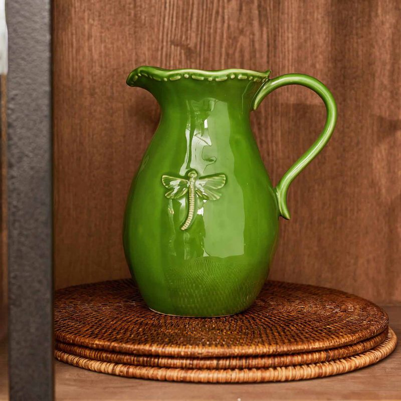 French Country Dragonfly Stoneware Green Jug Large image number 1