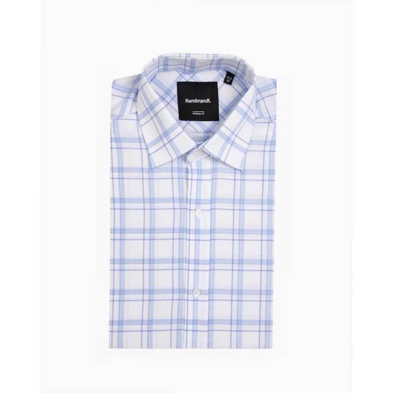 Rembrandt London White & Blue Herringbone Check Shirt image number 2