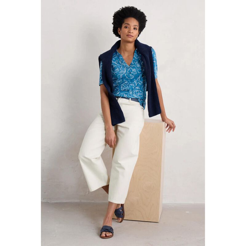 Seasalt Cornwall S/S Misty Sky Shirt Inky Camellia Sailboats image number 3
