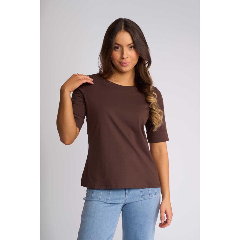 Vassalli Elbow Length Sleeve Round Neck Knit Top with Cuff image number 2