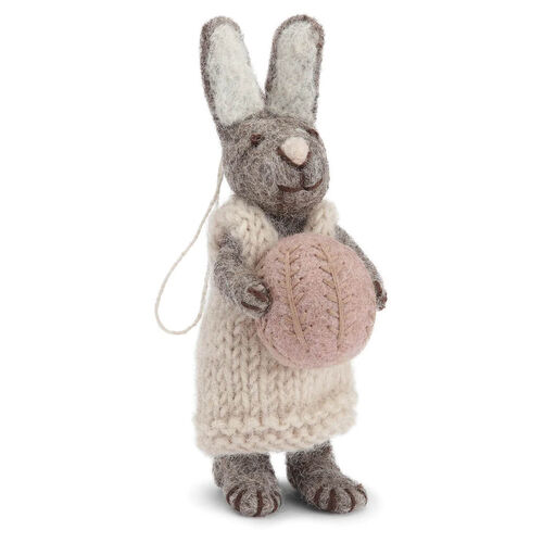 Én Gry & Sif Grey Bunny With Light Grey Dress And Lavender Egg