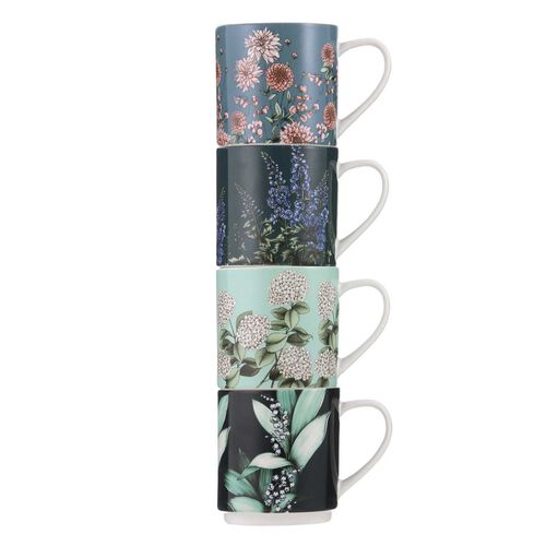 Ashdene Secret Garden Blue Stackable Mugs - 4 Pack