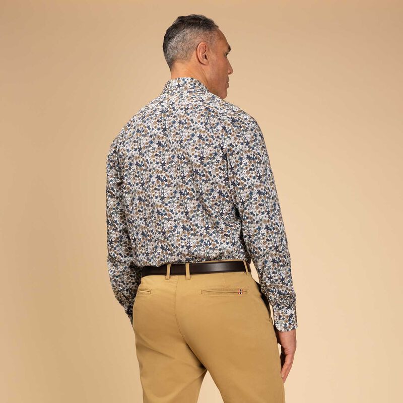 Rembrandt Barbican Teal Blue & Brown Floral Print Shirt image number 1
