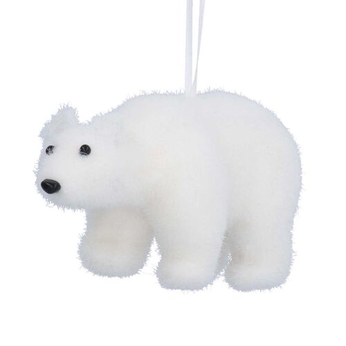 Gisela Graham White Flock Polar Bear Decoration