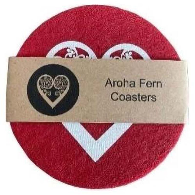 Jo Luping Aroha Fern On Red Set Of 4 Ecofelt Coaster image number 1