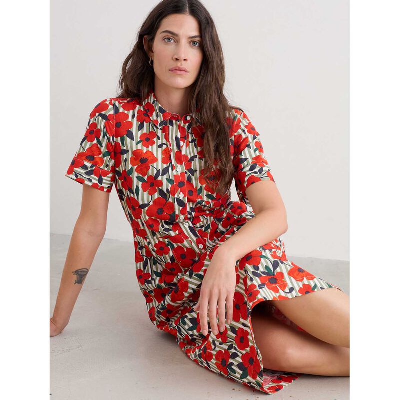 Seasalt Cornwall Birch Glade Dress Stripey Floral Moss image number 3