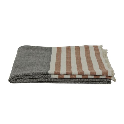 French Country Herringbone Stripe Throw Black Spice