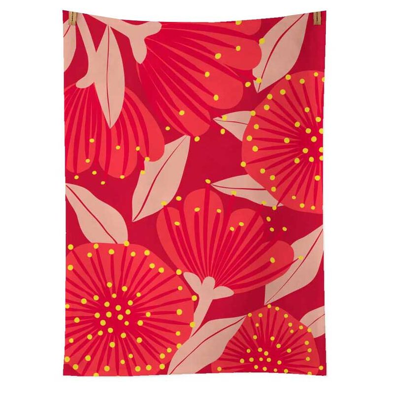Bright Botanical Red Pohutukawa Tea Towel image number 0