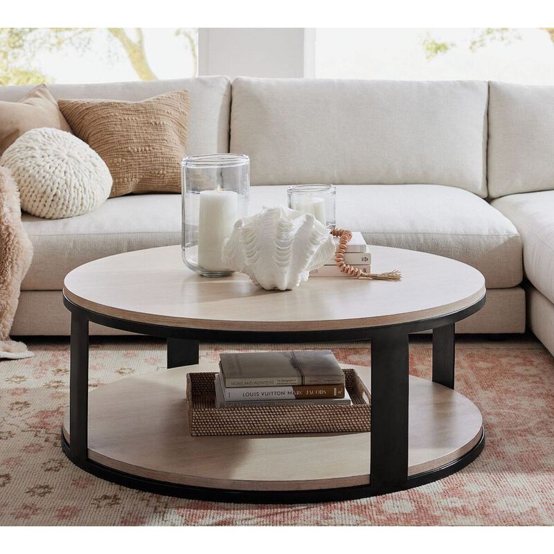Pottery Barn Cayman Round Wood & Metal Coffee Table image number 3