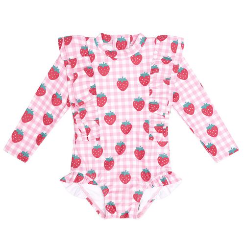 Huxbaby Strawberry Check Frill Swimsuit 3-5Y