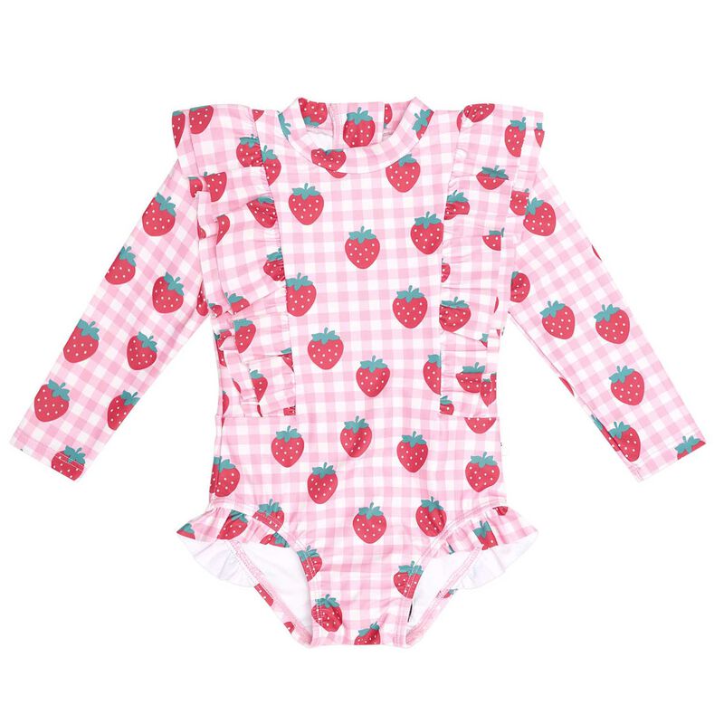 Huxbaby Strawberry Check Frill Swimsuit 3-5Y image number 0