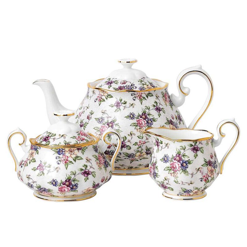 Royal Albert 100 Years Teaware 1940 Teapot, Sugar, Creamer Set image number 0