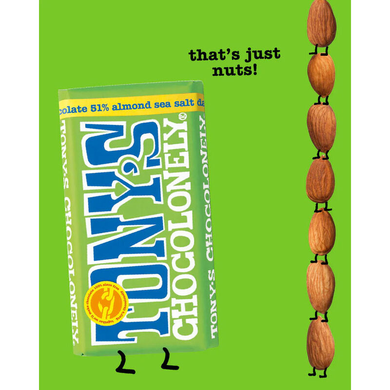Tony's Chocolonely Dark Chocolate Almond Sea Salt 51% Bar 180g image number 2