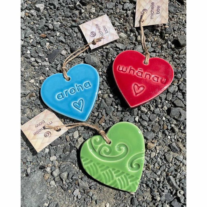 Michelle Bow Ceramics Hanging Bright Heart 7cm x 7cm Whanau image number 2