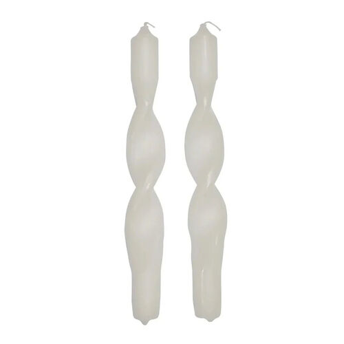 Broste Candle Twist Giftboxed Set Of 2 - Glossy Pure White