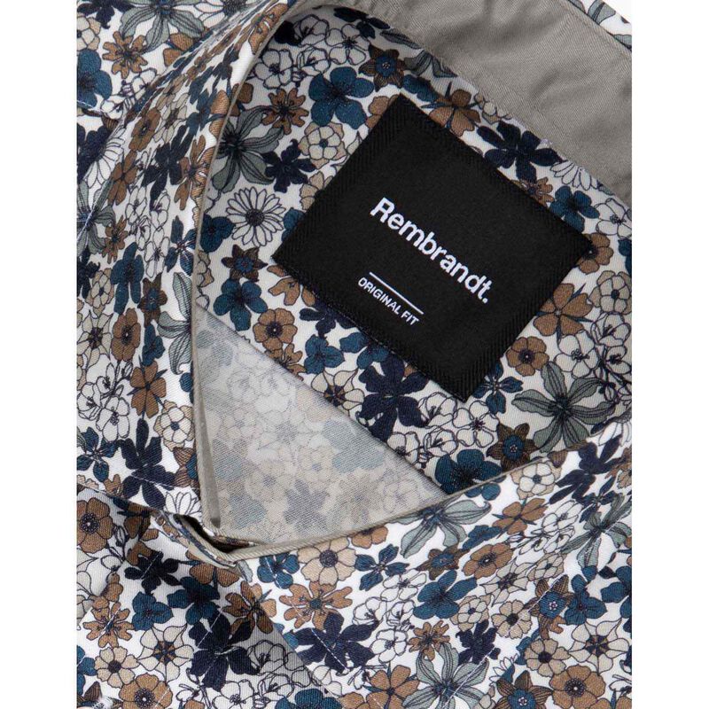 Rembrandt Barbican Teal Blue & Brown Floral Print Shirt image number 1