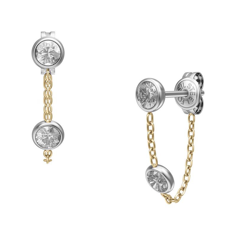 Fossil Ellis Diamond By The Yard Two-Tone SS Front To Back Earrings image number 1