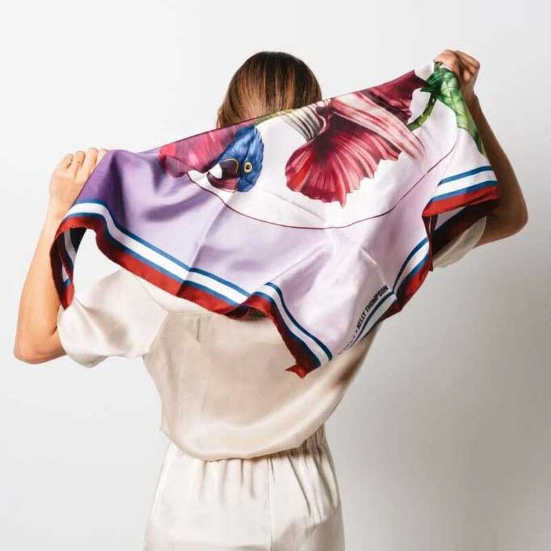 Artifact x Kelly Thompson Plume Plum Square Silk Scarf image number 3