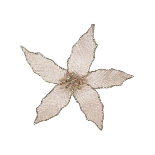 Small Velvet Poinsettia With Clip Rose/Pearl 20cm