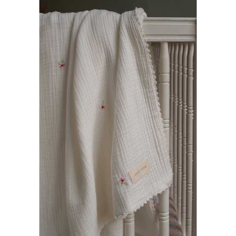 Avery Row Embroidered Muslin Blanket - Anemone image number 2