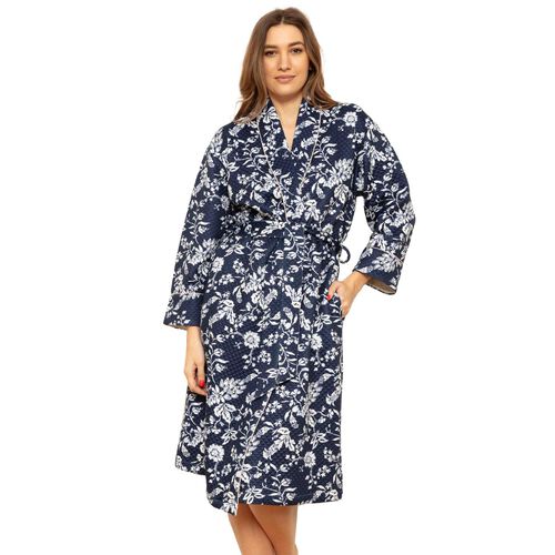 Cottonreal Midnight Fern Cotton Quilted Grace Shawl Robe
