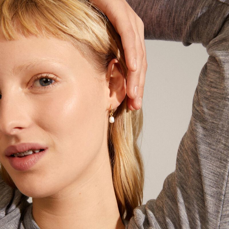 Pilgrim Berthe Recycled Pearl Hoop Earrings - Gold Plated image number 1