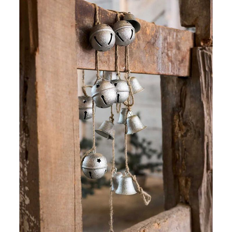 French Country Jingle Bell Garland Crackle Grey image number 1