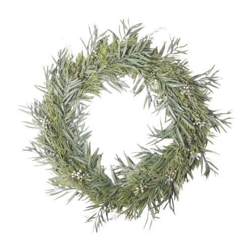 French Country Mixed Silver Green Wreath 50cm