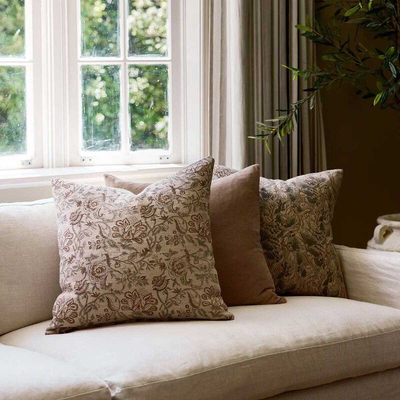 French Country Savannah Floral Handblock Cushion Cover image number 1