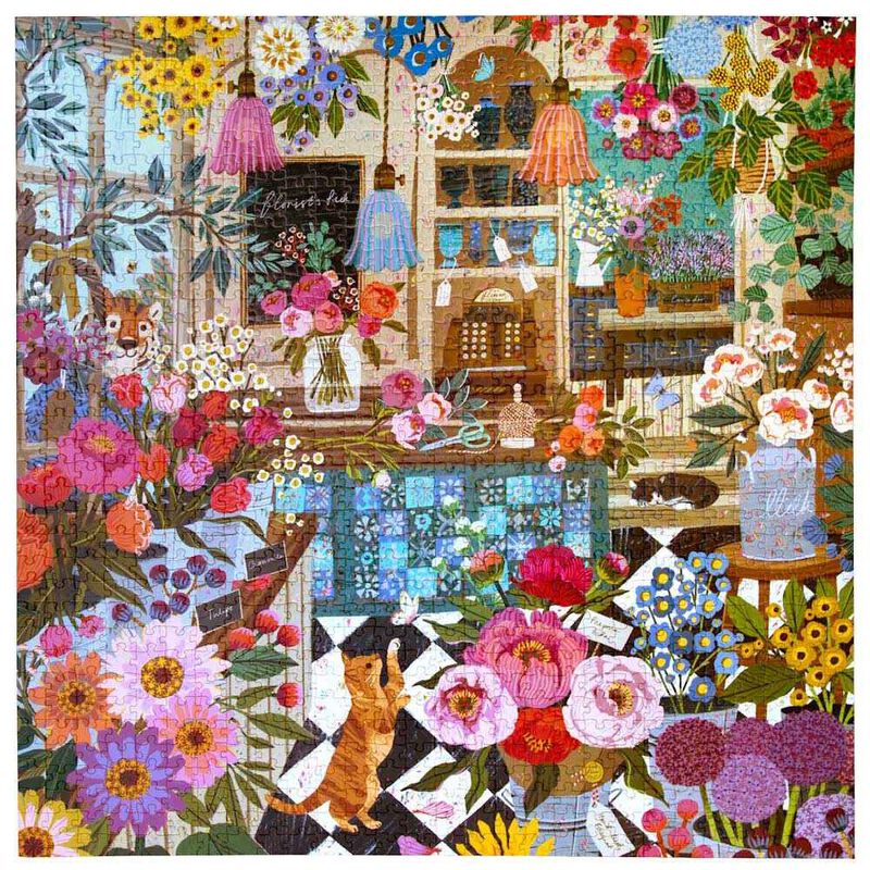 eeBoo English Flower Shop Square 1000 Piece Puzzle image number 1