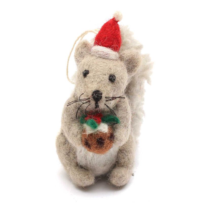 Amica Felt Grey Squirrel With Christmas Pudding 8cm image number 0