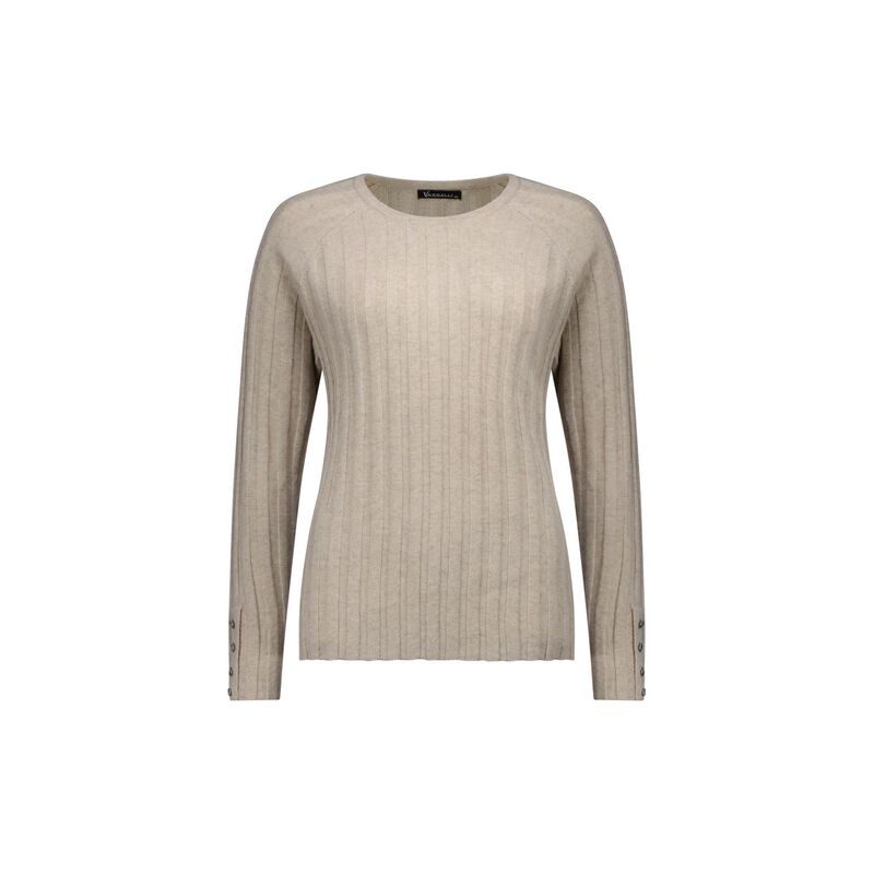 Vassalli Round Neck Ribbed Knit Jumper With Dome Cuff Detail image number 8