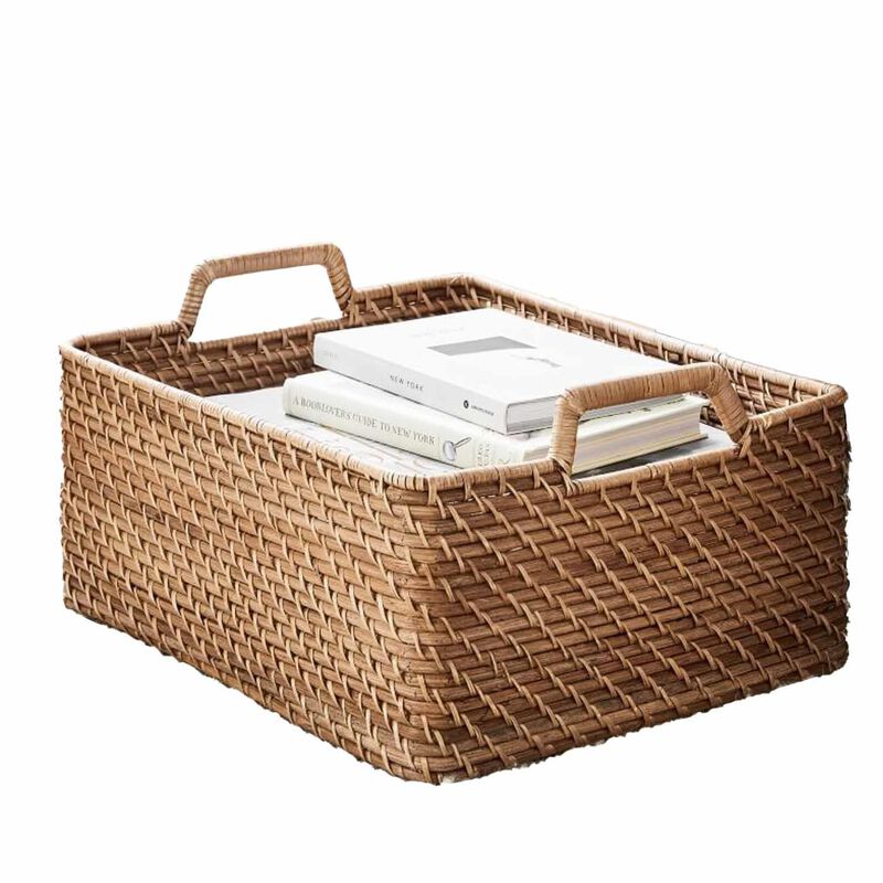 West Elm Modern Weave Handle Basket Low Natural image number 0