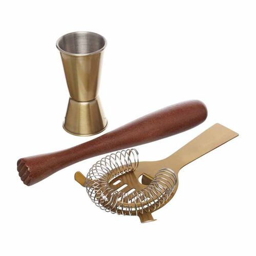 Barcraft Cocktail Tool Set 3Pc Brass Gift Boxed