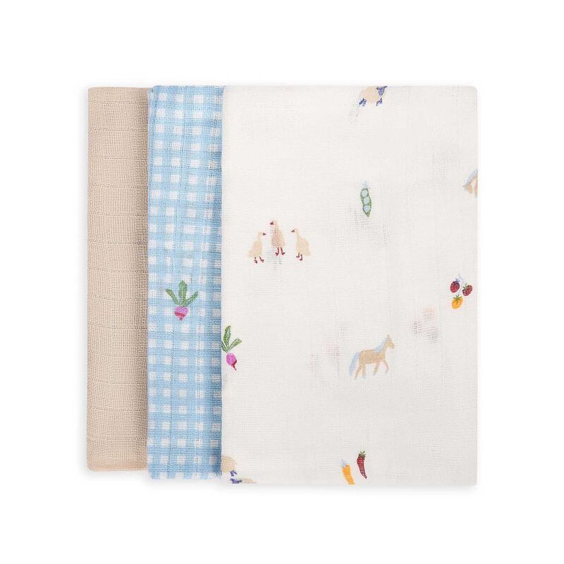 Avery Row Muslin Squares Set of 3 - Little Farm image number 3