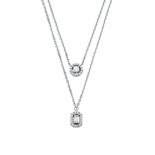 Michael Kors Sterling Silver Halo Double Layer Necklace