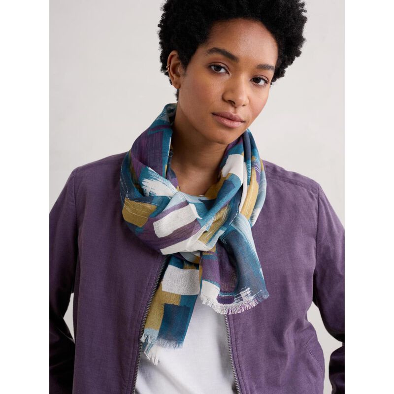 Seasalt Cornwall May Garland Scarf Stitched Abstract Starling image number 1