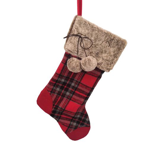 Stocking With Tartan And Fur Top 20 Inch