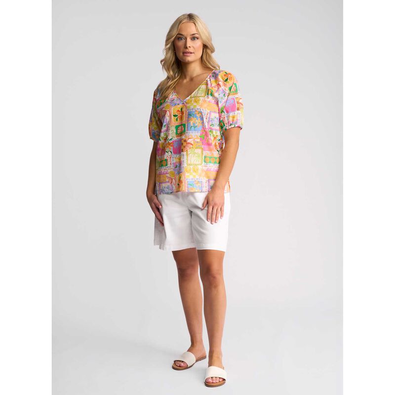 Vassalli Printed V Neck Top With Floaty Sleeve image number 3