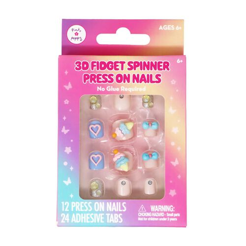 Pink Poppy 3D Fidget Spinner Press On Nails Strawberry
